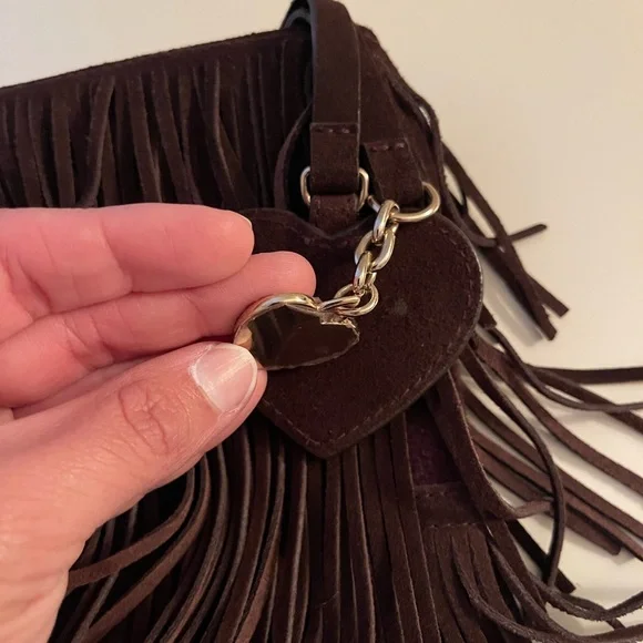 bebe Dark Brown Fringe Clutch with Heart Tags - Picture 9 of 9